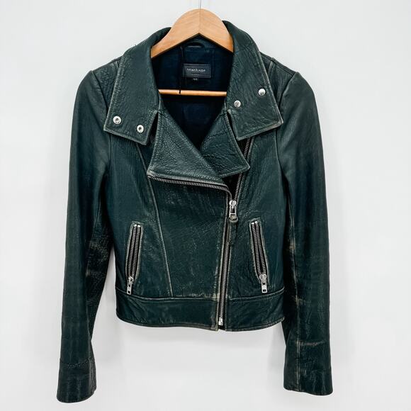 Mackage Leather Jacket Moto Black Pebble Cropped Genuine Sleevs Biker Lamb XS - Picture 2 of 13